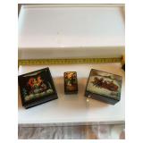 Three hand-painted Russian lacquer boxes