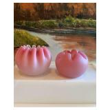 Antique Fenton pink satin glass rose bowl set. 4 1/2 inches and 4 inches.