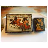 Two Russian enamel hand-painted boxes