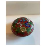 3 1/4 inch round Chinese enamel Cloisonne lidded trinket box
