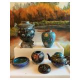 A collection of vintage enamel Cloisonne pieces. All with damage or missing pieces, see photos.