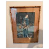 Bamboo framed oriental woman picture 14“ x 19“