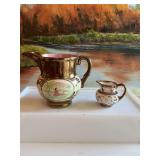 Antique Luster Ware cream pitcher and a mini creamer, England