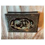Korean Mother of Pearl inlay lacquer jewelry box with dragon 6”x 2”
