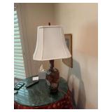 32 inch brass and enamel oriental Cloisonne style floral lamp