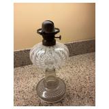 Antique oil lamp base. As is 11". Antique 1880 Sheldon reverse swirl opalescent white to clear