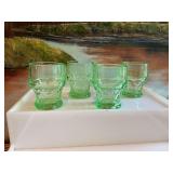 Set of 4- 3 1/4 inch vintage Green Vaseline uranium tumblers,  Georgian Honeycomb, Cambridge