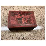 5 1/2 x 4 Red Cinnabar Chinese carved black lacquered box