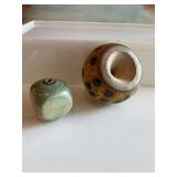 2 inch pottery seed pot jar and a Japanese inscence burner