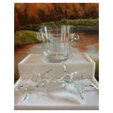 6 inch Crystal ice bucket +2 vintage horizontal lily trumpet Bud vases 7 1/2 inches long