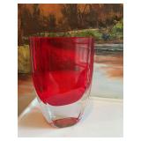 6 inch Ruby Red and clear Italian crystal Block vase