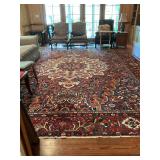 Blue red and pink Persian rug. Some worn areas as shown. 160” x 194”