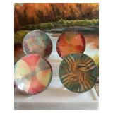 Set of four multicolored 6 inch enamel on copper plates