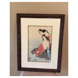 19” x 25” Nicely framed Japanese Utamaro Giclee wood block triptych print