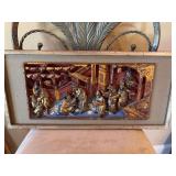 Vintage Chinese hand carved wood panel 21“ x 10“