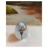 Signed Daum France crystal black and white flower egg shaped paperweight