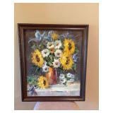 24 x 28” Floral oil painting with sunflowers