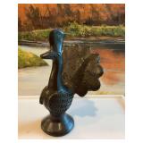 6 1/4 inch Oaxaca Mexican black pottery primitive Peacock. Signed
