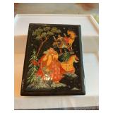 Large Russian Palekh hand-painted lacquer box. 5 1/2“ x 7“.