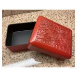 Chinese red lacquer box with flowers. 5 1/2“ x 4 1/2“