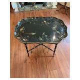 30” x 21” x 23” vintage chinoiserie black Bombay tray table