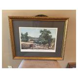 Gold framed reprint from lithograph by Currier and Ives titled The Wheat field 22” x 18”