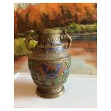 Vintage Japanese Bronze Cloisonne Champleve Urn vase 6”