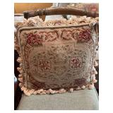 Vintage 16 inche Rose Floral and fringed needlepoint pillow