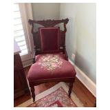 Antique victorian parlor chair with needlepoint floral seat. In excellent shape.
