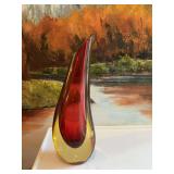 Italian Murano Luigi Onesto Summerso art glass tear drop 9” signed vase.