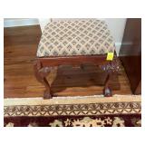Mahogany stool with claw feet 23” x 19 1/2” x 20”