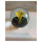 Scotland Caithness Glass Paperweight …Flower in the Rain-Yellow