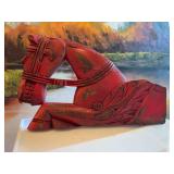 12 1/2” x 8” carved wooden red ￼carousel horse statue