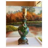 10 1/2 inch Brass and enamel oriental lamp -as is no shade