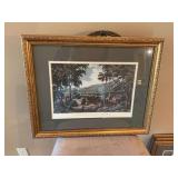 Gold framed reprinted 1962 Currier and Ives lithograph titled view in Duchess County New York 22” x 18”