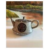Oriental black and white enameled Cloisonne teapot. 6” x 4”