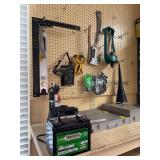 Contents of items on pegboard and left tabletop - METAL BOXES ARE NOT INCLUDED