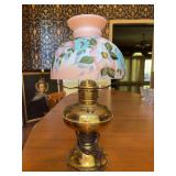 Vintage electrified Gone with the Wind (GWTW) style or Victorian parlor hurricane table lamp - could not get it to turn on & shade has chipping around rim - 19” tall