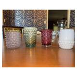 Grouping of (4) hobnail design tumblers - Fenton, Hobbs Brockunier