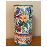 Italian Majolica-style ceramic umbrella stand - 15-1/2” tall