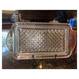 Vintage Anchor Hocking Wexford rectangular handled tray/relish dish - 9-3/4 x 5