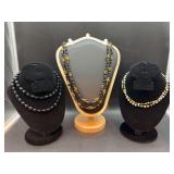 Selection of (4) very nice necklaces - left is faceted acrylic beaded, center is tiger stripe beaded and right is (2) colorful cat