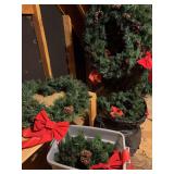 Grouping of Christmas decor - 5 wwreaths and greenery