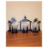 6-piece Black Metal Silhouette Nativity Scene Candle Holders - in original box