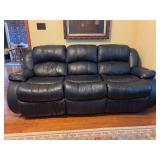 Faux Leather Navy Blue Reclining Sofa - both ends recline and function as they should - needs cleaned