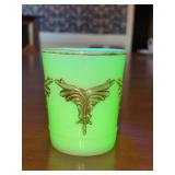 Heisey Uranium Glass Winged Scroll Custard (Gold Accents) - one tiny chip on rim and gold is peeling around rim