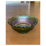 Vintage Carnival Glass - Green Stippled Rays Rose Bowl - 5-1/4”D x 2-1/4” tall