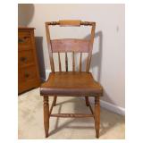 Early American Antique 19th Century colonial chair with single plank slab seat and maple hitchcock back - 15-3/4 x 13-1/2 x 16 tall to seat (32-1/2 tall overall)