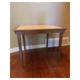 Vintage Norquist Products solid oak faux leather top card table - blemished from age and use - 34” square x 28-1/2 tall