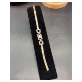 Sterling Art Deco-style link bracelet featuring geometric rectangular links and clear stone - 13 grams